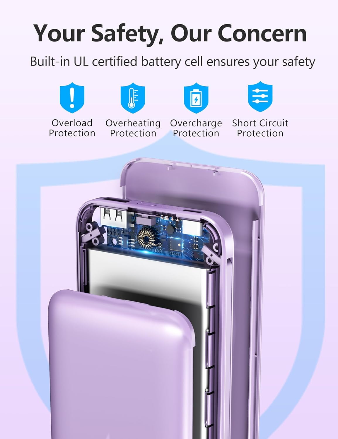 Portable Charger Power Bank with Built in Cable and AC Wall Plug, 10000mAh Fast USB C Phone Charger, Slim Thin Mini Charging Battery Pack Compatible with Smartphones and All USB-C Devices.