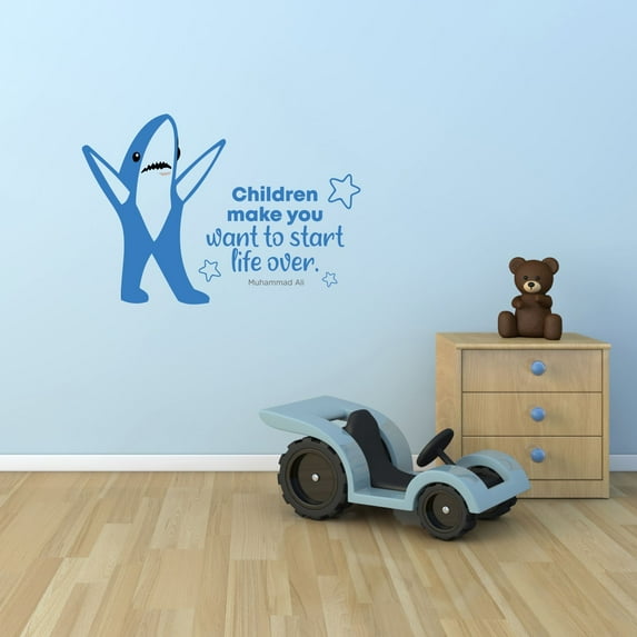 Start Life Over Cute Shark Quote Cartoon Quotes Decors Wall Sticker Art Design Decal for Girls Boys Kids Room Bedroom Nursery Kindergarten Home Decor Stickers Wall Art Vinyl Decoration (18x20 inch)