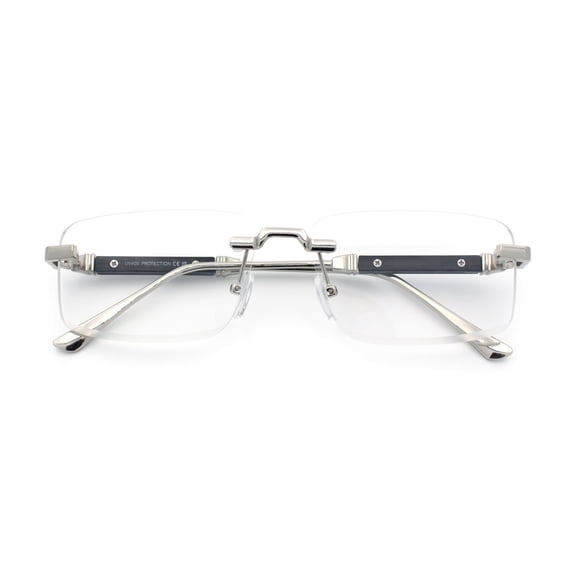 Mens Hustler Rimless Narrow Rectangle Metal Rim Fashion Eyeglasses Silver Black
