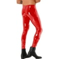 thumbnail image 4 of inlzdz Men's PVC Leather Skinny Pants Zipper Crotch Tight Trousers Clubwear Red 4XL, 4 of 7