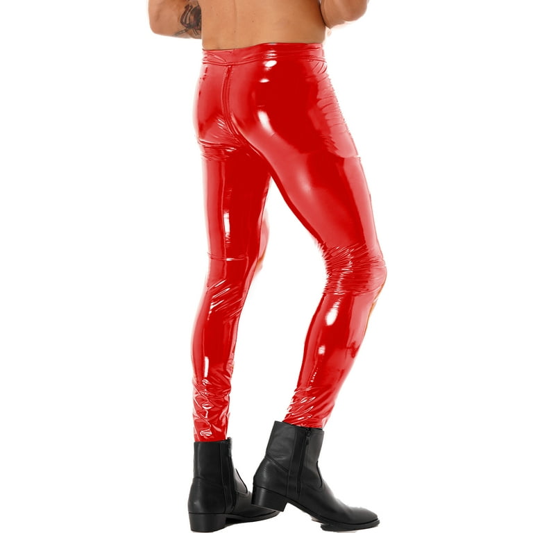 iEFiEL Mens Faux Leather Pants Shiny Low Waist Tight Trousers for Club  Stage Show Rock Band Performance