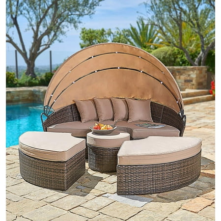 Suncrown Outdoor Furniture Wicker Daybed With Retractable Canopy Suncrown Outdoor Furniture Wicker Daybed With Retractable Canopy Clamshell Seating Separates To 4 Chairs