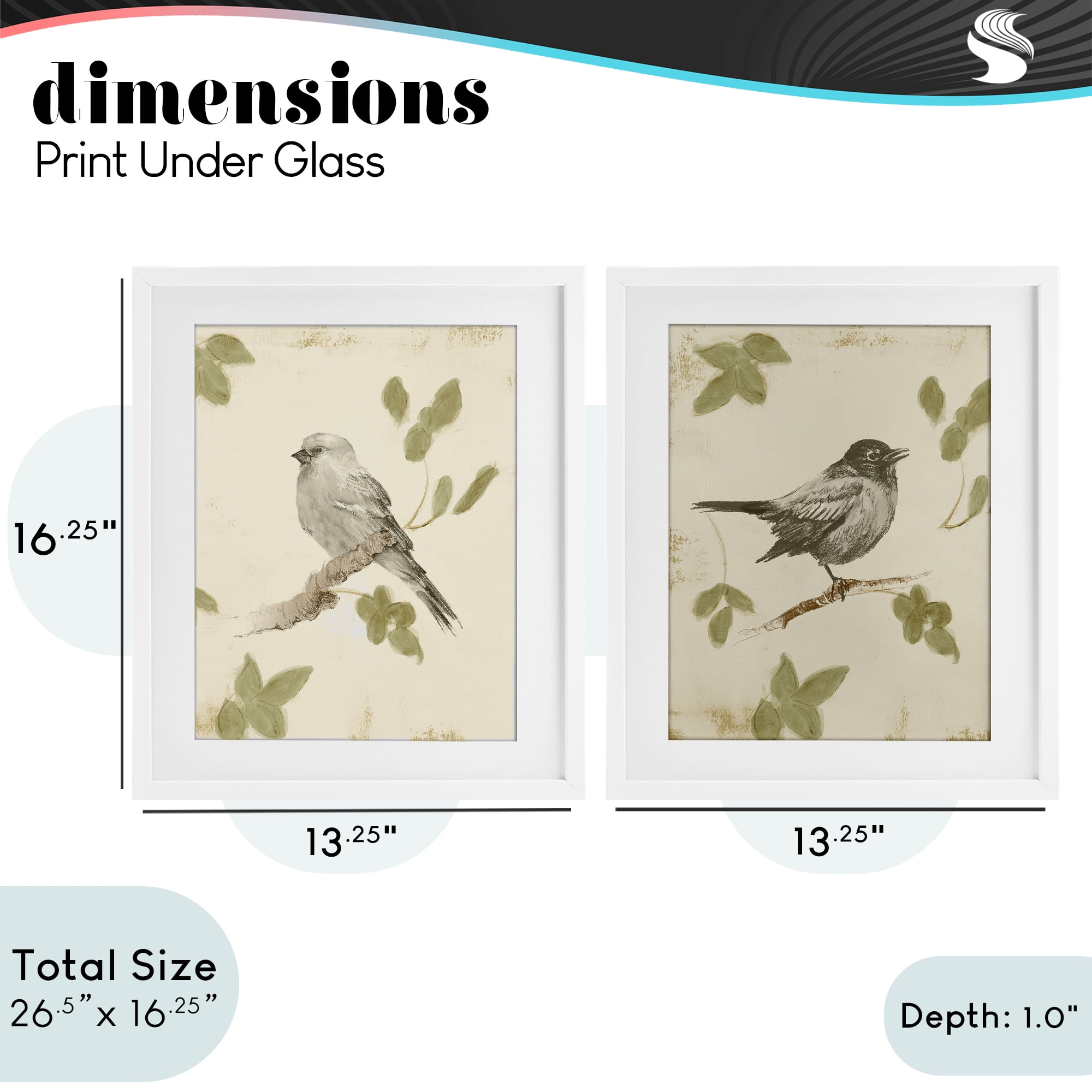 Stupell Industries Neutral Bird Scene 2 Piece White Framed Print Under Glass Set, design by Lanie Loreth