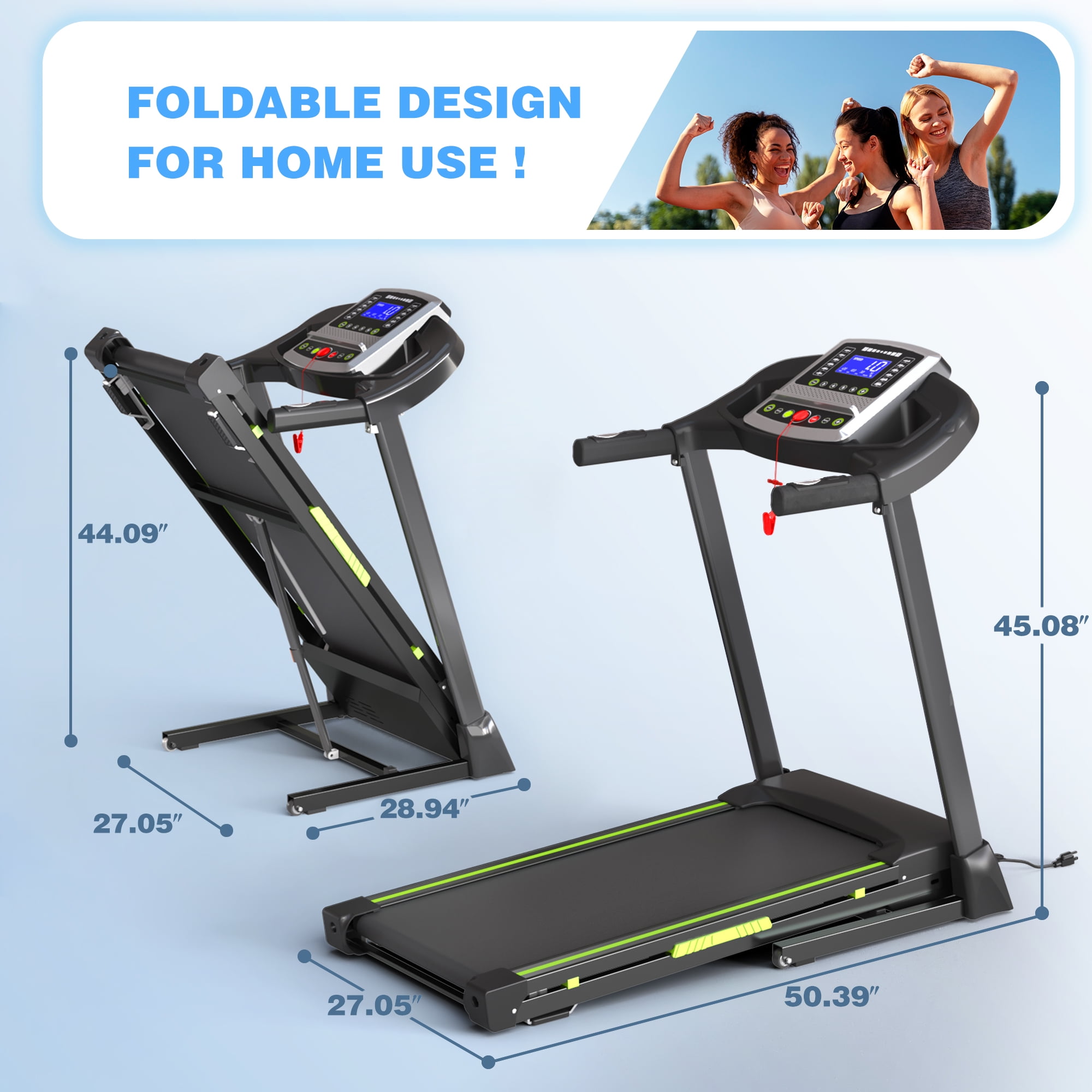FYC 3.5HP Treadmill 330 LBS Capacity, Portable Electric for Home Running Walking Jogging, 12 Programs