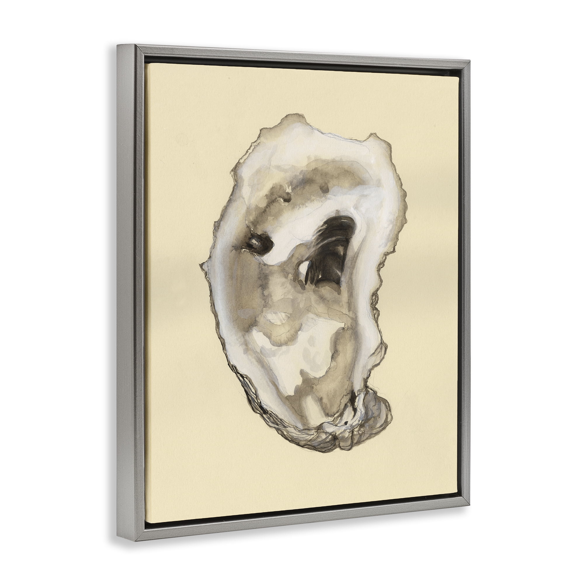 Stupell Industries Natural Oyster Shell Nautical & Beach Painting Gray Floater Framed Canvas Art Print Wall Art, 17 x 21