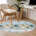 thumbnail image 5 of Marine Life Round Living Room Rugs 4 ft, Blue Shell Coral Starfish Blue Wood Grain Eucalyptus Leaves Washable Area Rug Non-Slip Sturdy Edge Binding Round Carpet for Entryway Kitchen Bedroom Bathroom, 5 of 9