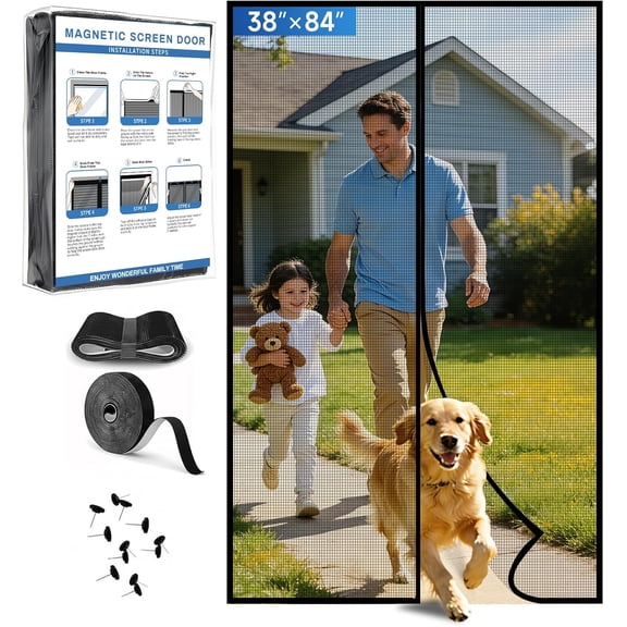 Magnetic Screen Door Upgraded PET Mesh Stronger Than Fiberglass and Polyester,Hands Free,Keeps Bugs Out,Pet & Kid Friendly，Suitable for Home and Screen Size 38" X 84"