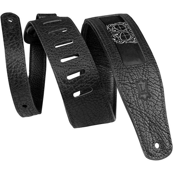 Levy's 2.5" Calaca Black Leather Guitar Strap Skulls