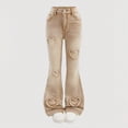 thumbnail image 2 of mgoYE Girls Jeans Size 10 Girls Jeans Cute Heart Bow Print Jeans High Elastic Waisted Denim Trousers Kids Casual Streetwear Wide Leg Baggy Jean Ripped Jeans for Girls(Khaki,7-8 Years), 2 of 8