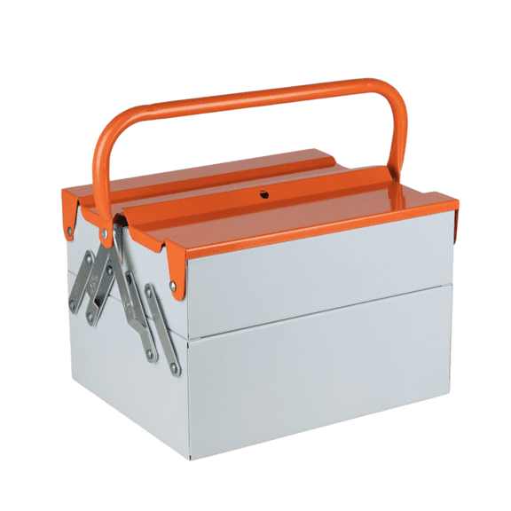Metalplus Compact Steel Toolbox: 10 in. x 8.5 in. x 8in. / 3 compartments (Light Grey & Orange)