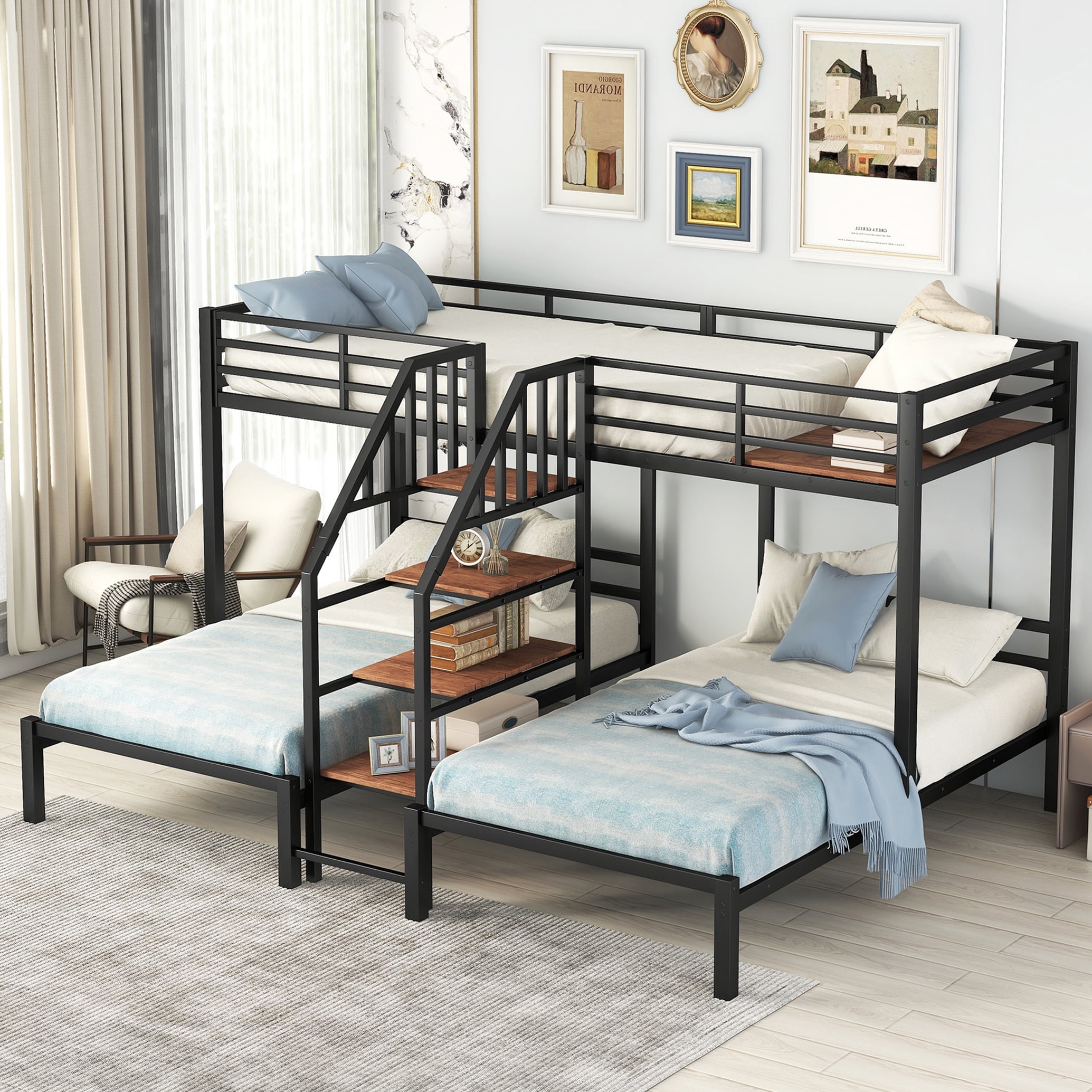 Bellemave Metal Triple Bunk Bed for 3,Twin over Twin&Twin Size Bunk Bed