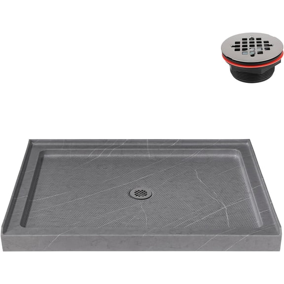 Streamline NTM-882-48GR-AL 48 in. x 36 in. Alcove Acrylic Shower Base in Matte Grey with Center Drain, Drain Included