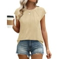 thumbnail image 2 of Duoif Dress Shirts for Women, Womens T Shirts Short Sleeve Pleated Casual Cap Sleeve Summer Tops Blouses Womens Tops Beige L, 2 of 9