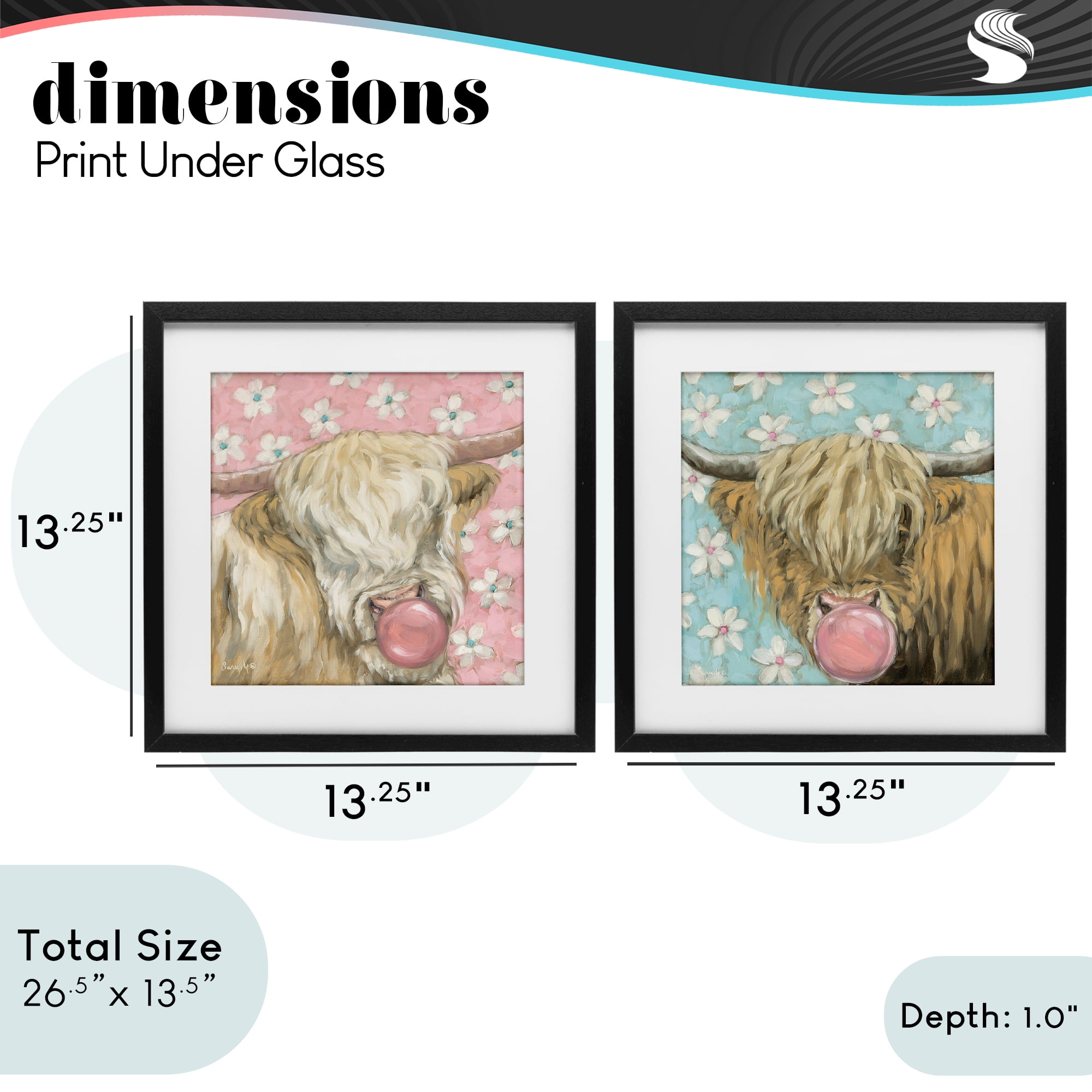 Stupell Industries Cute Bubblegum Highland Cattles 2 Piece Black Framed Print Under Glass Set, design by Sara G. Designs