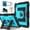 Black+Skyblue, variant on Rugged Case for iPad iPad Air 13 M4 2026 / M3 2025 / M2 2024, 3-Layer Heavy Duty Protective Silicone + PC Shockproof Multi-Viewing Kickstand Cover with Shoulder Strap, Black+Red
