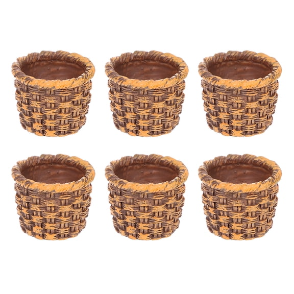 MEIBUTYUP 6pcs Light Brown Mini Rattan Storage Baskets for Dollhouse Decor and Small Item Organization