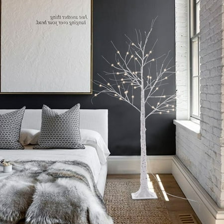 Jaxpety 5 Feet Birch Tree Pre Lit 72 Led Lights Warm White For