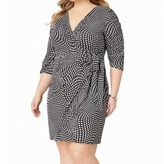 Plus Size Faux Wrap Dress Dotted Swirl 3X