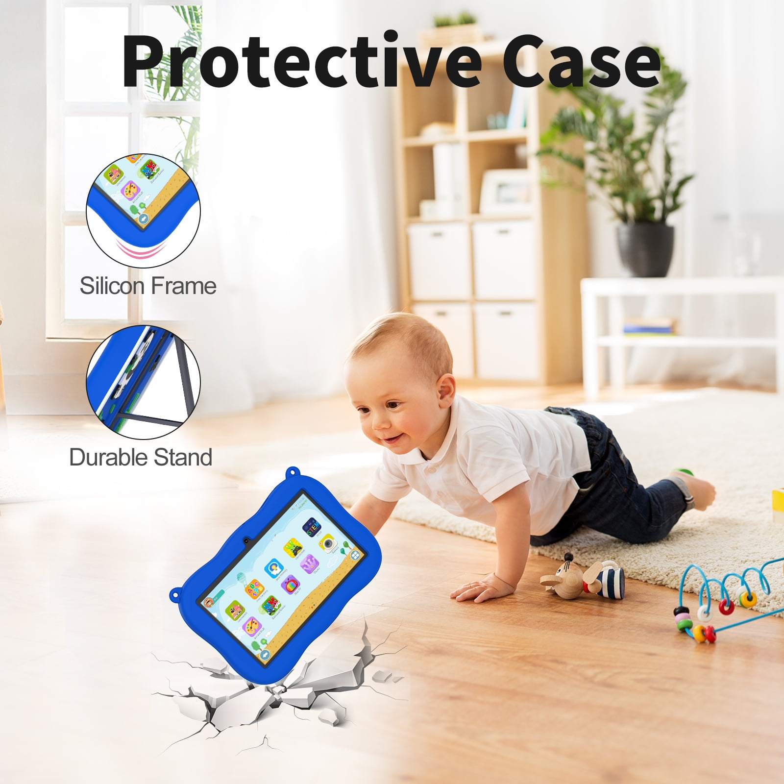 Tablet 7 inch Kids Tablet,Android 13,4GB RAM 32GB ROM,1024x600 Touch Screen with Kid-Proof Case Parental Control,Blue