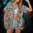 thumbnail image 2 of YDFCWXW Womens Halloween Shirt Button Down Halloween Graphics Print V Neck Short Sleeve Top (Grey, L), 2 of 7