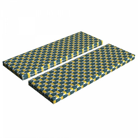 

Folk Art Bench Cushion Set of 2 Simplistic Continuous Pattern with Abstract Fish Standard Size Foam Pad and Decorative Cover Petrol Blue Yellow by Ambesonne