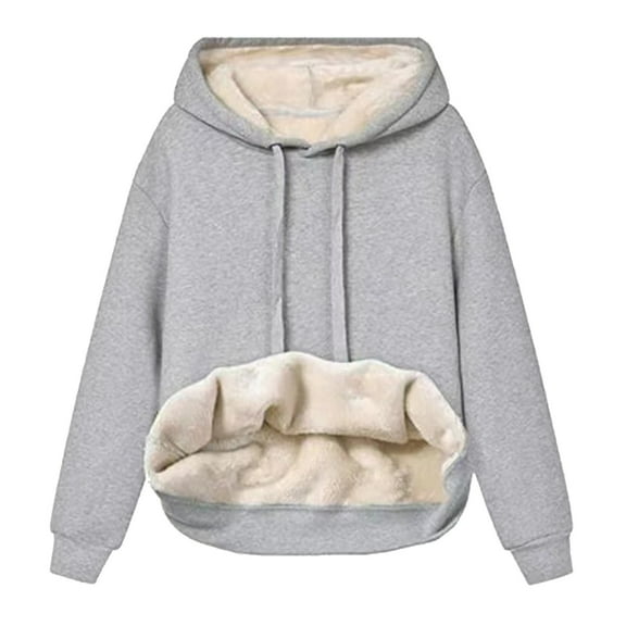 MIASHUI Men's Winter Sherpa Hoodie Plush Lined Pockets Athletic Casual Pullover Long Sleeve Warm Top Grey,M