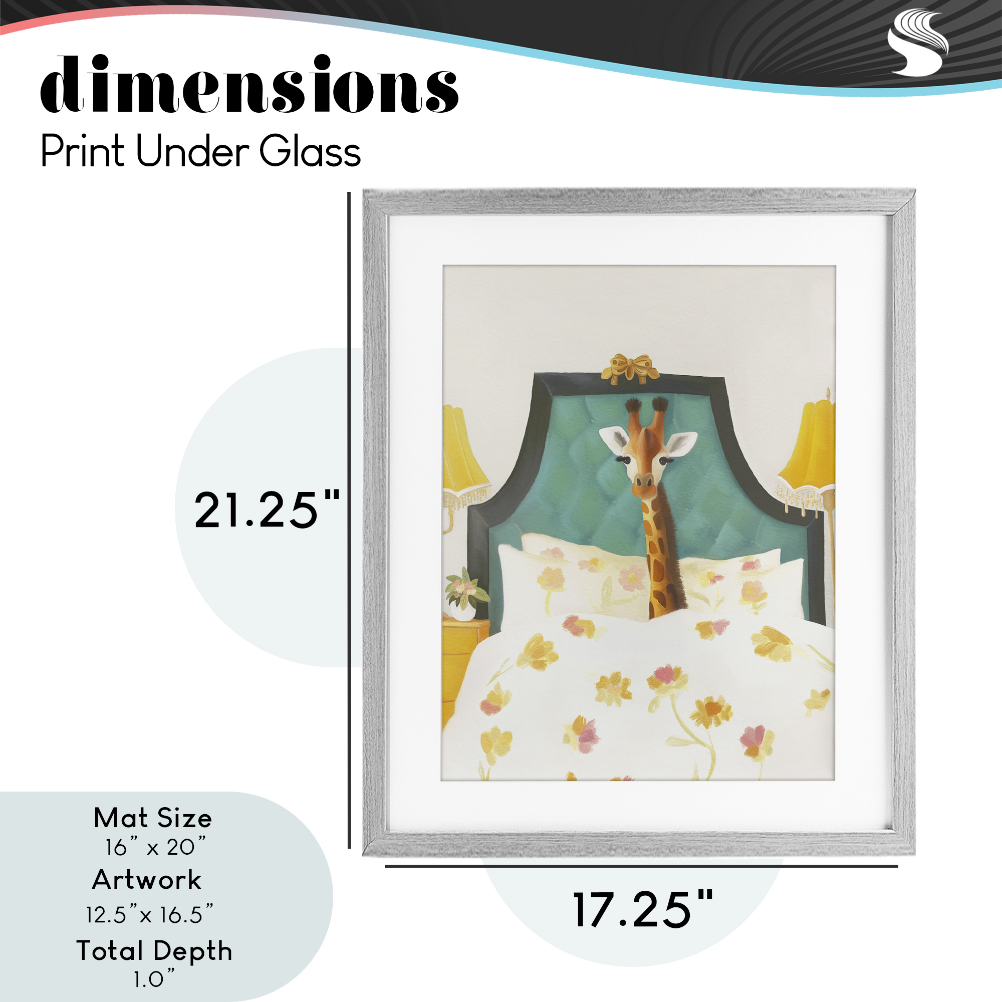 Good Morning Giraffe in Bed Gray Framed Print Under Glass, design by Leah Straatsma