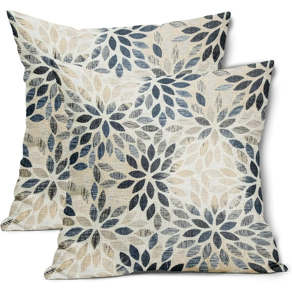 Sps ssion 18"x18" Blue Dahlia Cotton Throw Decorative Pillow Cover, Hidden Zip (2 Count)