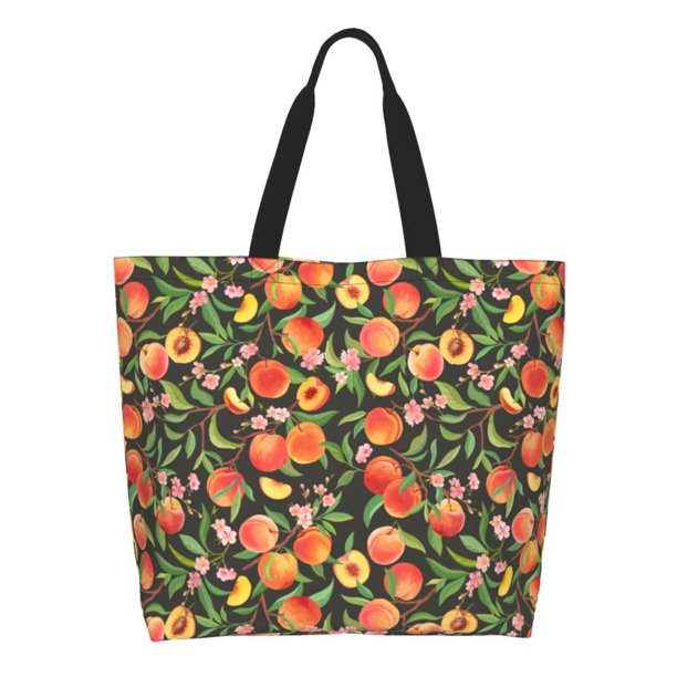 Balery Fruits Peach Bolsa Tote Estilo Estético con Cremalleras, Bolsa de Hombro, Bolsa de Compras Grande y Plegable