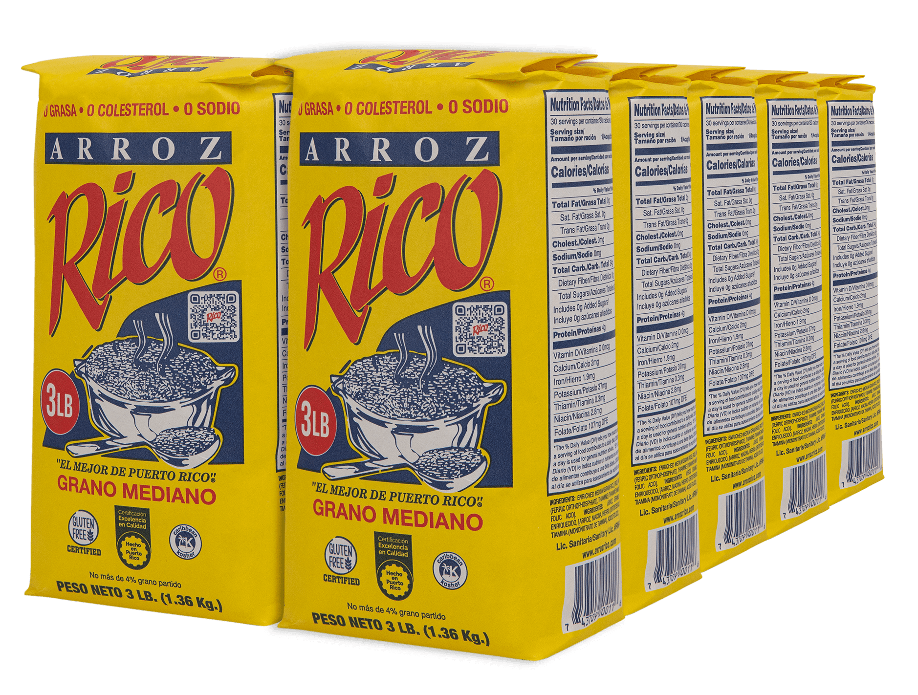 (5 pack) Rico Medium Grain White Rice, 3 Pounds, Gluten Free, No Allergens