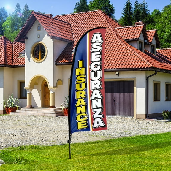 QSUM Insurance Aseguranza  Advertising Feather Flag, 7FT Insurance Aseguranza Swooper Flag, Insurance Aseguranza  Vivid Color and Fade Proof Signs for Businesses