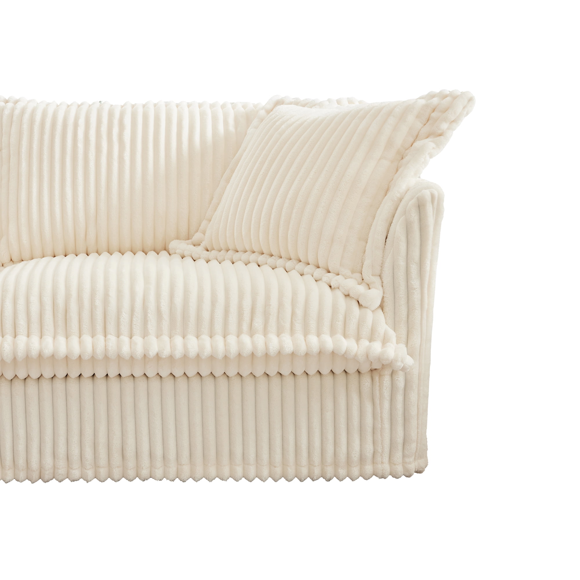 Gewnee 2 Deep Seat Cream Corduroy Fabric Accent Chair Sectional Sofa Couch Set for Living Room, Working Spaces