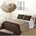 thumbnail image 2 of Bilot New 3pc Solid Three Color Combination Reversible Bedspread Set (King/Cal King Size, White/Beige/Coffee), 2 of 2