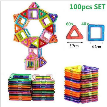 Topboutique 100pcs Magnetic Tiles Set - Building Construction Kit Educational Toys For Your Kids (Stronger Magnets)