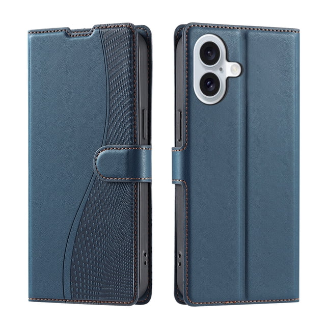 iPhone 16 Étui, Portefeuille en Cuir Pu à Rabat Porte-Cartes Support Magnétique