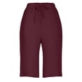 thumbnail image 6 of snilers Bermuda Shorts for Women Knee Length Elastic Waist Drawstring Trousers Loose Wide Leg Sweatpants with Pockets Summer Casual Beach Clothes, 6 of 8