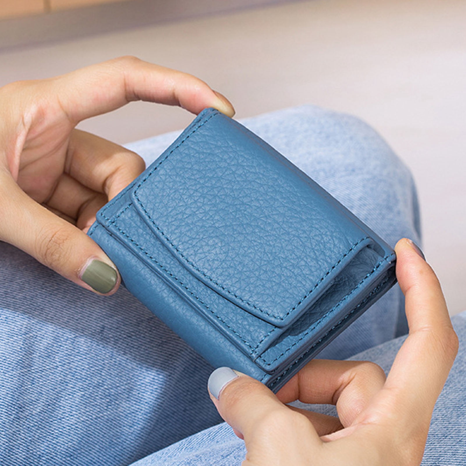 Mini Wallet Faux Leather Coin Purse RFID Blocking Card Holder Firm Stitching Folding Small Change Storage Pouch