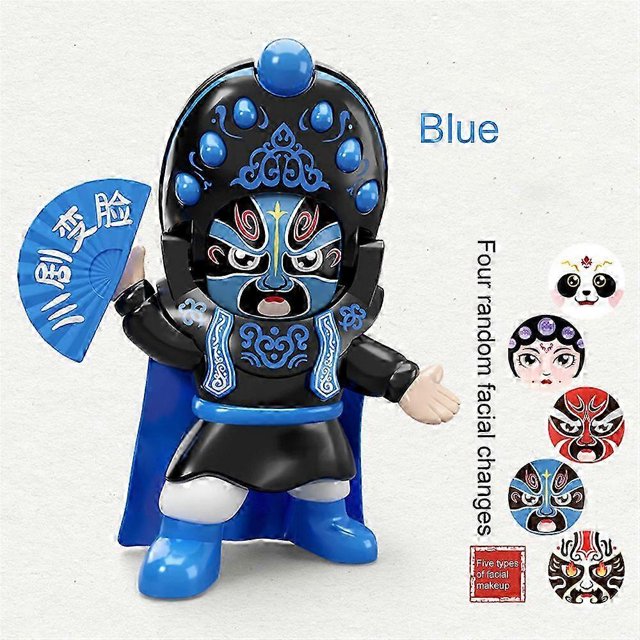 Muñeca de la Ópera de Sichuan con rostro cambiante y sombrero movible, 4 maquillajes faciales, figura de la Ópera de Pekín china, regalo de cumpleaños para niños, caja normal, azul