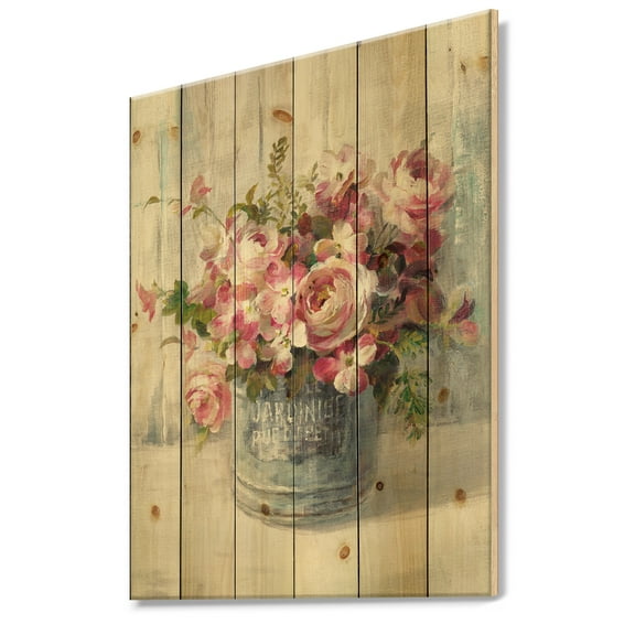 Designart 'Maison Des Fleurs Flower Buquet III' Cabin & Lodge Print on Natural Pine Wood
