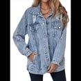 thumbnail image 3 of Chaqueta Vaquera Larga de Gran Tamaño para Mujer, Estilo Boyfriend, con Rotos y Desgastados. Azul L, 3 of 6
