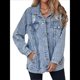 thumbnail image 3 of Chaqueta Vaquera Larga de Gran Tamaño para Mujer, Estilo Boyfriend, con Rotos y Desgastados. Azul M, 3 of 6