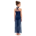 thumbnail image 2 of Yartina Girls Lyrical Dance Jumpsuit Sequin Sleeveless Wide Leg Bodysuit One Piece Figure Skating Outfit Navy Blue 14, 2 of 7
