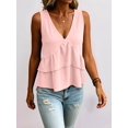 thumbnail image 3 of Women V Neck Ruffle Hem Tank Top Sleeveless Flowy Peplum Blouse Casual Pink L, 3 of 7