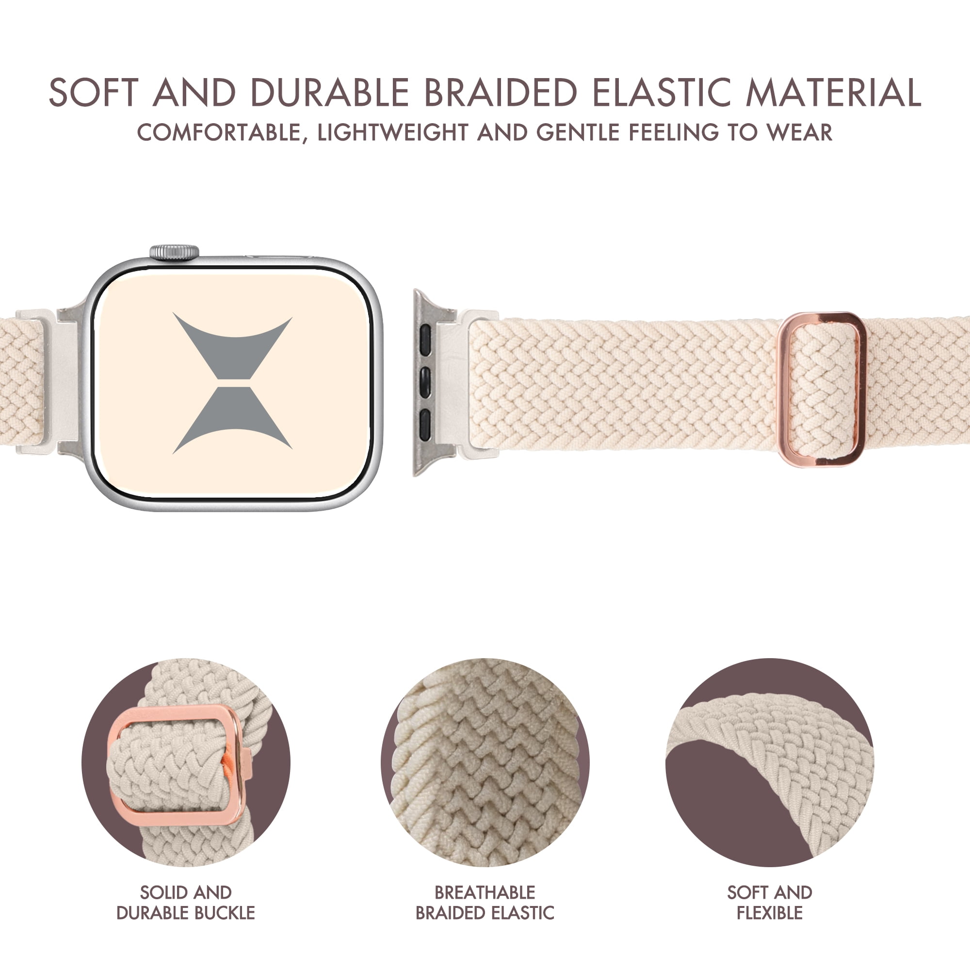 Xtreme Braided Elastic Smart Watch Band 4-Pack – Universal Fit, Adjustable, Compatible with Apple Watch, Samsung Galaxy and Garmin, Lightweight, Durable