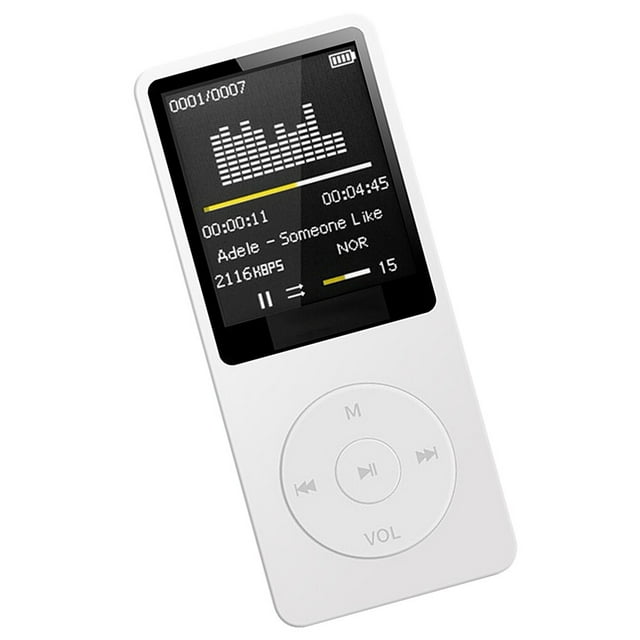 Matsuzay Reproductor de MP3, recargable, registro de conducción de ruido, pantalla de visualización, reproductores multimedia sin pérdidas, Cables de audio/vídeo Blanco