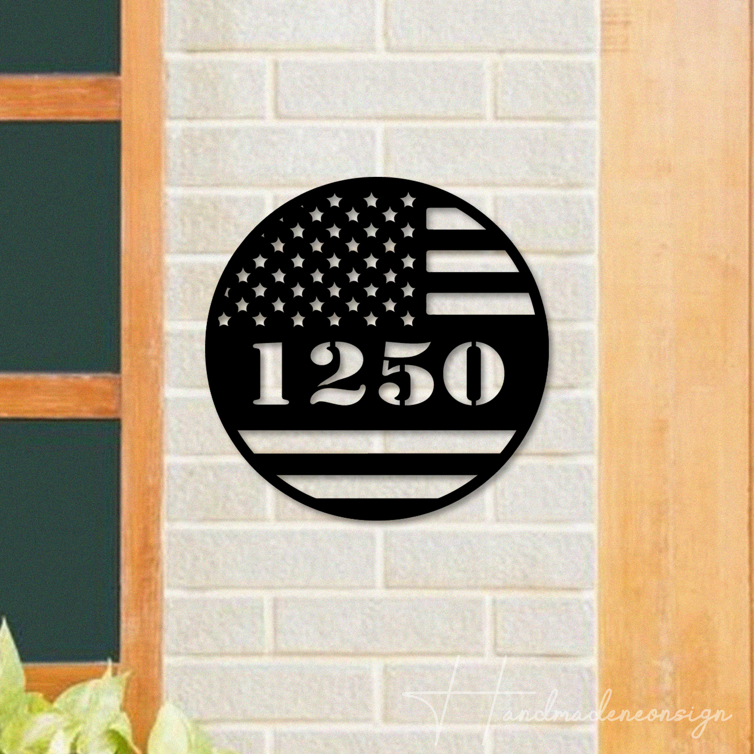 Handmadetneonsign American Flag Address House Number, Flag Home Address Metal, American House Address 63480