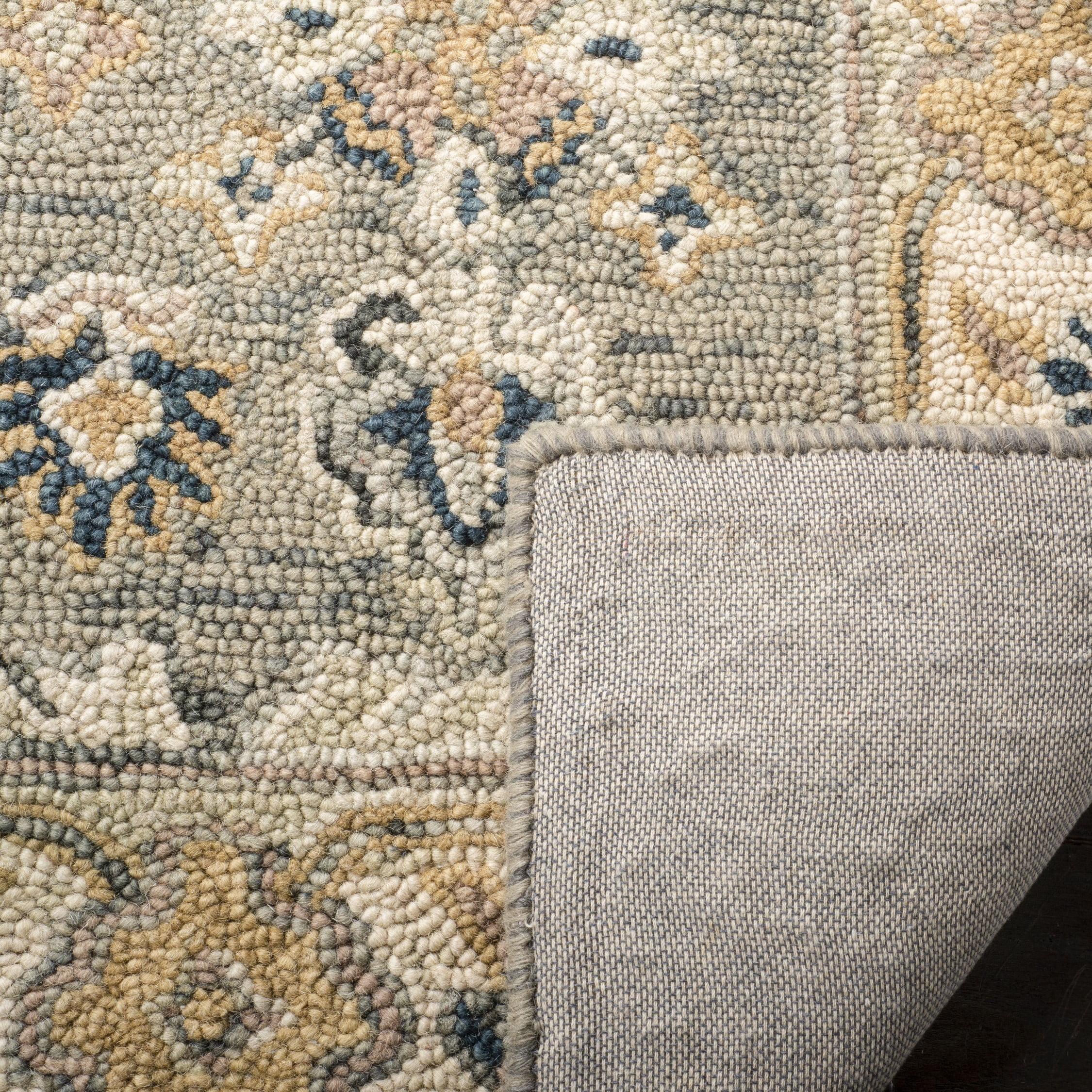 SAFAVIEH Aspen Stafford Floral Bordered Wool Runner Rug, Moss/Ivory, 2'3" x 11'