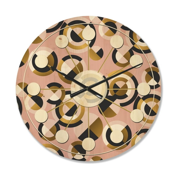 Designart 'Circular Geometric Shapes Retro pattern II' Mid-Century Modern Wood Wall Clock