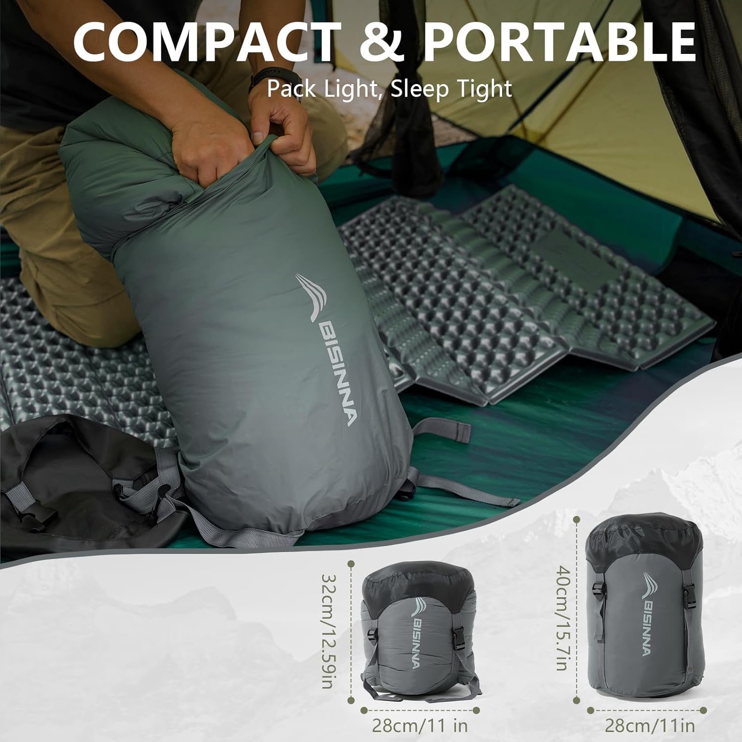 Mummy Sleeping Bag for Adults 14-41 ℉   Cold Weather 3-4 Season Camping Sleeping Bags with Compression Sack for Backpacking Hiking Traveling