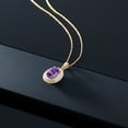thumbnail image 5 of Gem Stone King 14K Yellow Gold Purple Amethyst and White Diamond Pendant Necklace for Women (1.15 Cttw, Gemstone Birthstone, Oval 8X6MM, With 18 inch Chain), 5 of 5